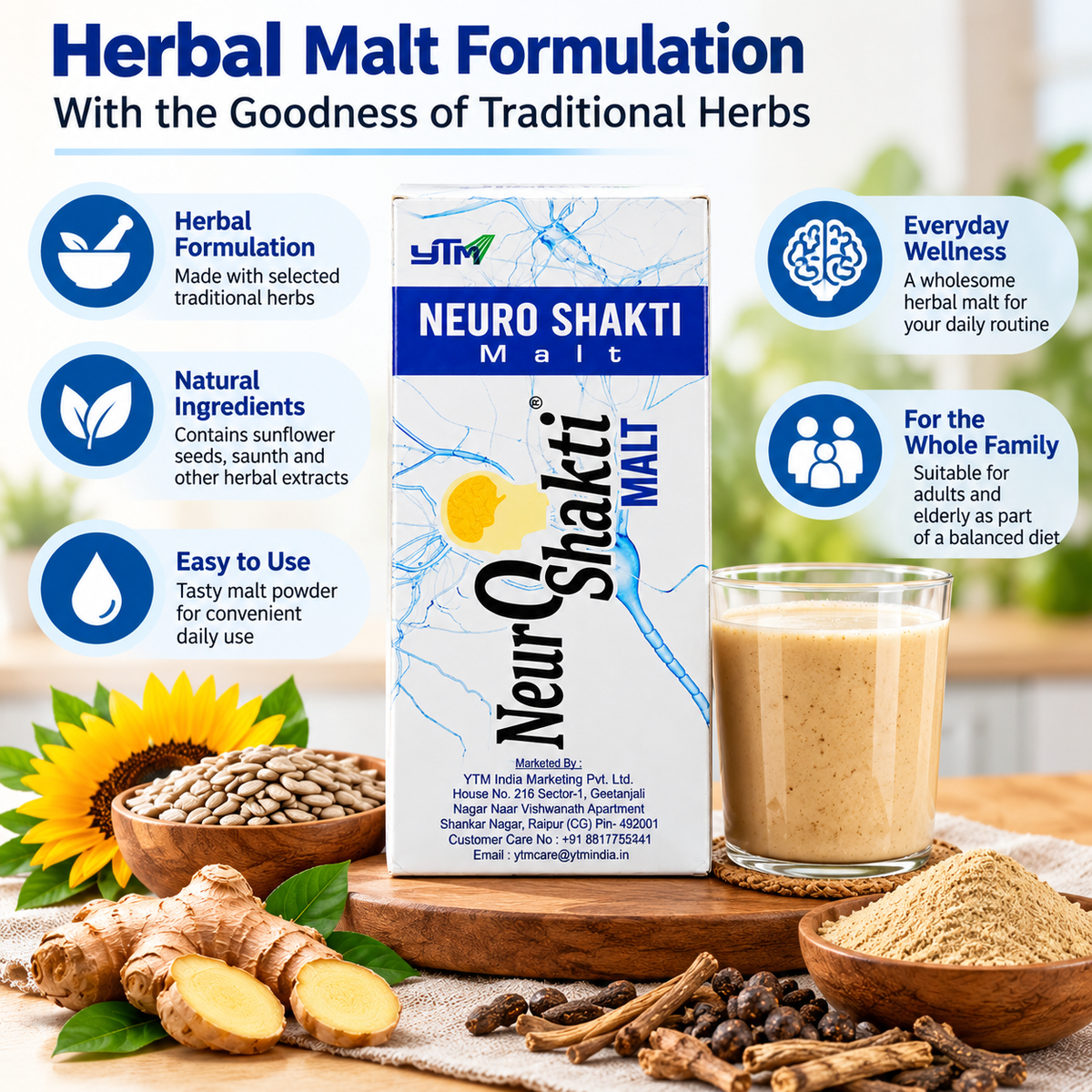 YTM Neuro Shakti Malt Powder 450g | Herbal Malt